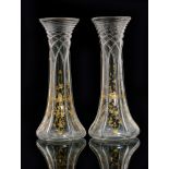 A large pair of late 19th Century Thomas Webb & Sons clear crystal glass vases of tall flared form