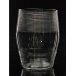 A late 18th Century clear crystal tumbler circa 1800 of barrel form,