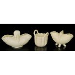 Three pieces of 19th Century Sowerby Queen's Ivory pressed glass comprising a small closed basket
