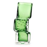 A Whitefriars Textured range Drunken Bricklayer glass vase, pattern number 9673 in Meadow Green,