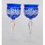 A pair of 1930s Tudor Crystal hock glasses, ovoid bowls with everted rim,