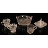 Five pieces of 19th Century Sotheby pressed flint glass comprising three punch cups,