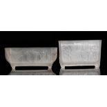 A late 19th Century Sowerby frosted flint pressed glass trough or footed rectangular form depicting