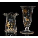 A small late 19th Century Thomas Webb & Sons clear crystal glass vase of footed and flared form,