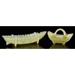 A late 19th Century Davidson pressed glass posy basket of footed crescent form with two loop