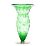 A large early 20th Century Stevens & Williams glass vase of footed ovoid form rising to an