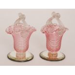 A pair of late 19th Century Stourbridge crystal glass posy baskets of flared form to the frill rim