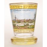 A 20th Century German spa beaker decorated with large transparency painting of a view of Bochum as