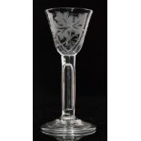 An 18th Century excise glass circa 1750, round funnel bowl cut,