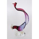 A 20th Century Murano glass stylised bird to a coiled tail possibly by Salviati the body in