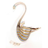 A 20th Century Italian crystal glass bird in the manner of Dino Martins with opal mezza filigrana