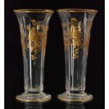 A pair of late 19th Century Thomas Webb & Sons crystal glass posy vases of footed trumpet form with