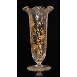 A large late 19th Century Thomas Webb & Sons clear crystal glass vase of footed and flared form