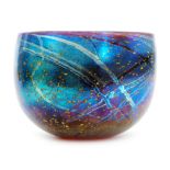 A later 20th Century Siddy Langley high sided bowl with petrol iridescent ground under random