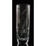 A post war Orrefors crystal glass vase designed by Sven Palmqvist of sleeve form with an engraved