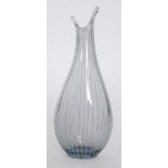 A post war Johansfors glass vase by Bengt Orup of compressed ovoid form to a pulled rim to pewter