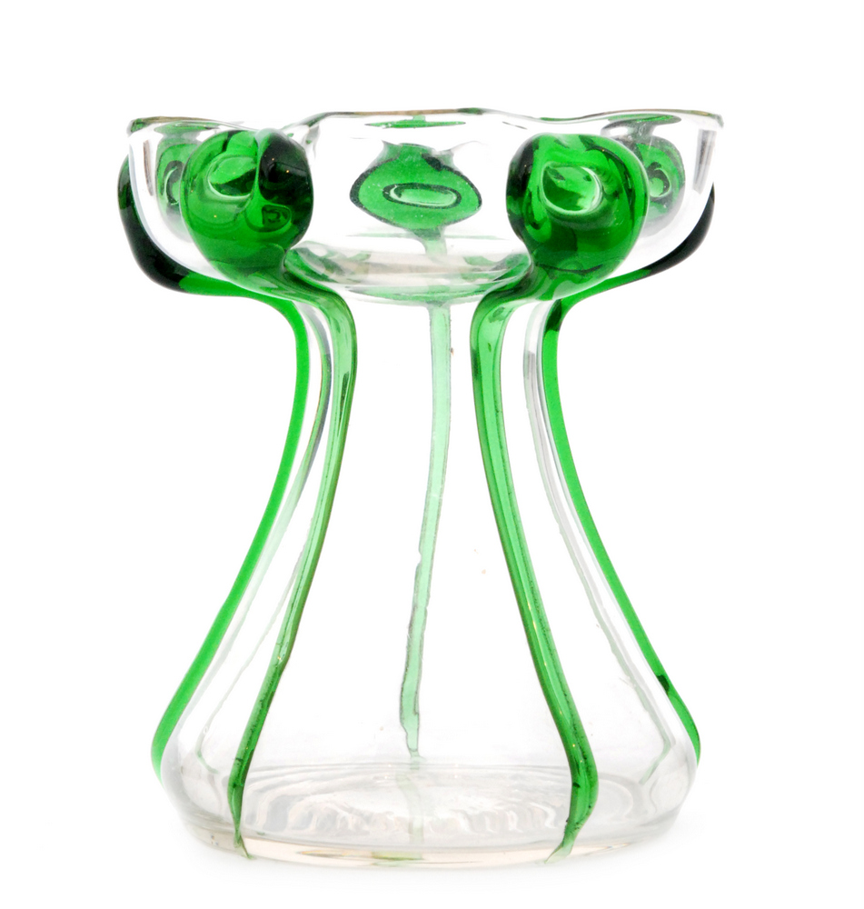 An early 20th Century Stuart & Sons crystal glass vase of tapering form to a wide cinquefoil