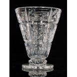 A 1930s Stuart Crystal footed flared vase with panels of floral spray cutting between segmented