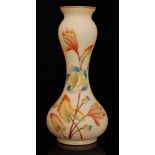 A late 19th Century Harrach glass vase of slender double gourd form with an everted rim,