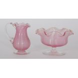 A late 19th Century strawberry set attributed to Stevens & Williams the sugar bowl with frill rim