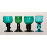 A small group of 18th Century Bristol green Roemer drinking glasses circa 1800,