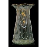 A large late 19th Century Thomas Webb & Sons crystal glass vase of tapered cylindrical form with a