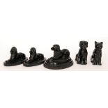 A group of late 19th Century black pressed glass figures to include a John Derbyshire figure of a