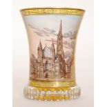A late 19th to early 20th Century Viennese spa beaker decorated with large transparency painting of