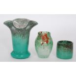 A trio of 20th Century Monart vases to include a footed vase with wide trefoil rim in a mottled