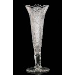 A large early 20th Century American Hawkes Brunswick pattern bright cut vase in clear crystal glass