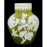 A late 19th Century Thomas Webb & Sons cameo glass vase of shouldered ovoid form with a collar neck,