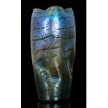 A late 19th Century glass vase by Fritz Heckert of tapering sleeve form with dimpled sides rising