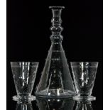 A 1930s Thomas Webb & Co Art Deco clear crystal glass decanter of conical form with a triple gourd