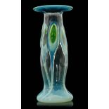 An early 20th Century Stuart & Sons vase of footed swollen sleeve form with wide flat rim,