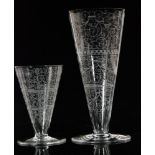 A 20th Century Baccarat clear crystal drinking glass of footed conical form decorated with a fine