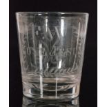 An early 19th Century tumbler drinking glass of plain cylindrical form engraved decorated with a