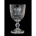 A large 19th Century clear crystal goblet with an ovoid bowl above a facet knopped stem and