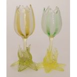 A near pair of late 19th Century Stourbridge glass posy vases in the form of stylised tulips,