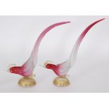 A pair of large 20th Century Seguso sommerso glass stylised birds the body in a graduated magenta