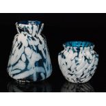 Two 19th Century Sowerby mould blown blue and white marbled vases, the first with ribbed banding,