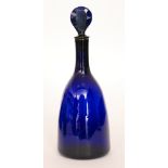 A late 18th Century Bristol blue decanter circa 1770 of sugarloaf form with tall collar neck with a