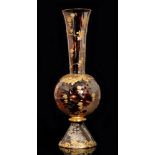 An early 20th Century Legras crystal glass vase of conical footed globe and shaft form with gilt