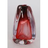 A contemporary studio glass vase by Vic Bamforth of wrythen triform,