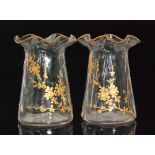 A pair of late 19th Century Thomas Webb & Sons crystal glass posy vases of tapered cylindrical form