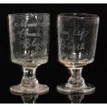 A pair of late 19th Century disaster glasses with bucket form bowls above capstan stems and a