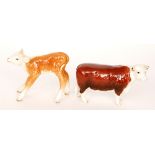 A Beswick Hereford calf, model 854, oval mark together with a Beswick Hereford cow, model 1360,