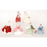 Five assorted Royal Doulton ladies comprising Christine HN3172, Christmas Morn HN1992, Grace HN2318,