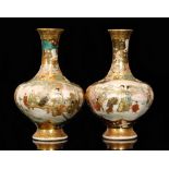 A pair of late 19th Century Meiji period Japanese Satsuma vases each of footed hexagonal form with