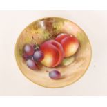 A small Royal Worcester Fallen Fruits pin dish decorated by Townsend with peaches and grapes,