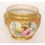 A Royal Worcester shape F132 small jardiniere decorated with a yellow and pink rose and buds within